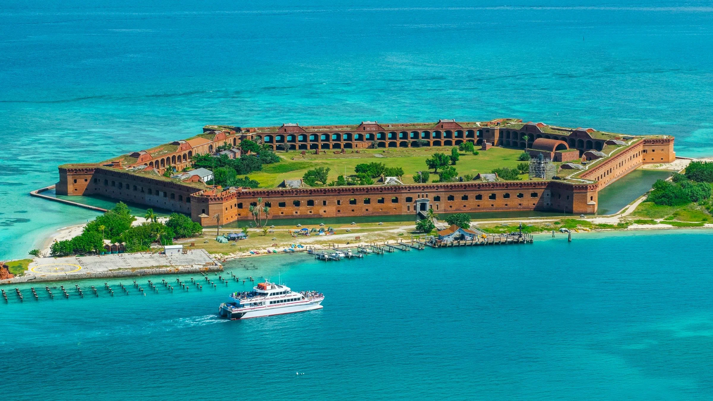 Situated about 70 miles west of Key West, this park is 99% underwater. It is home to the magnificent Fort Jefferson and some of the clearest turquoise waters in North America.