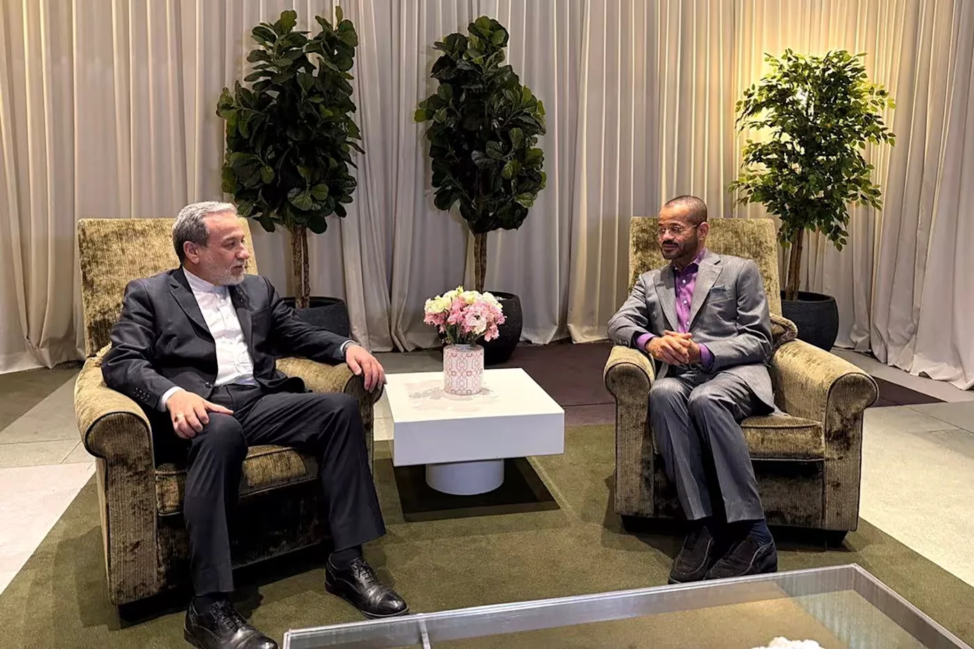 Iran’s foreign minister Abbas Araghchi, left, with his Omani counterpart Badr Albusaidi during talks in Geneva, just days before US-Israeli attacks began © Iran’s Foreign Ministry/AFP/Getty Images