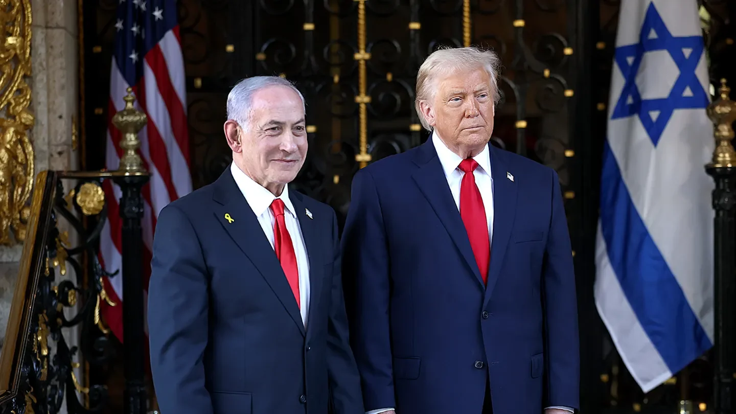 President Donald Trump welcomes Israeli Prime Minister Benjamin Netanyahu to his Mar-a-Lago club on Dec. 29, 2025, in Palm Beach, Fla. (Joe Raedle/Getty Images)