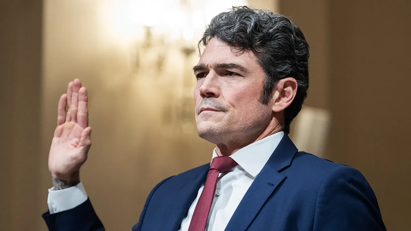 Joe Kent, then-director of the National Counterterrorism Center, is sworn in to a House Homeland Security Committee hearing on Dec. 11, 2025. (Tom Williams/CQ-Roll Call, Inc via Getty Images)