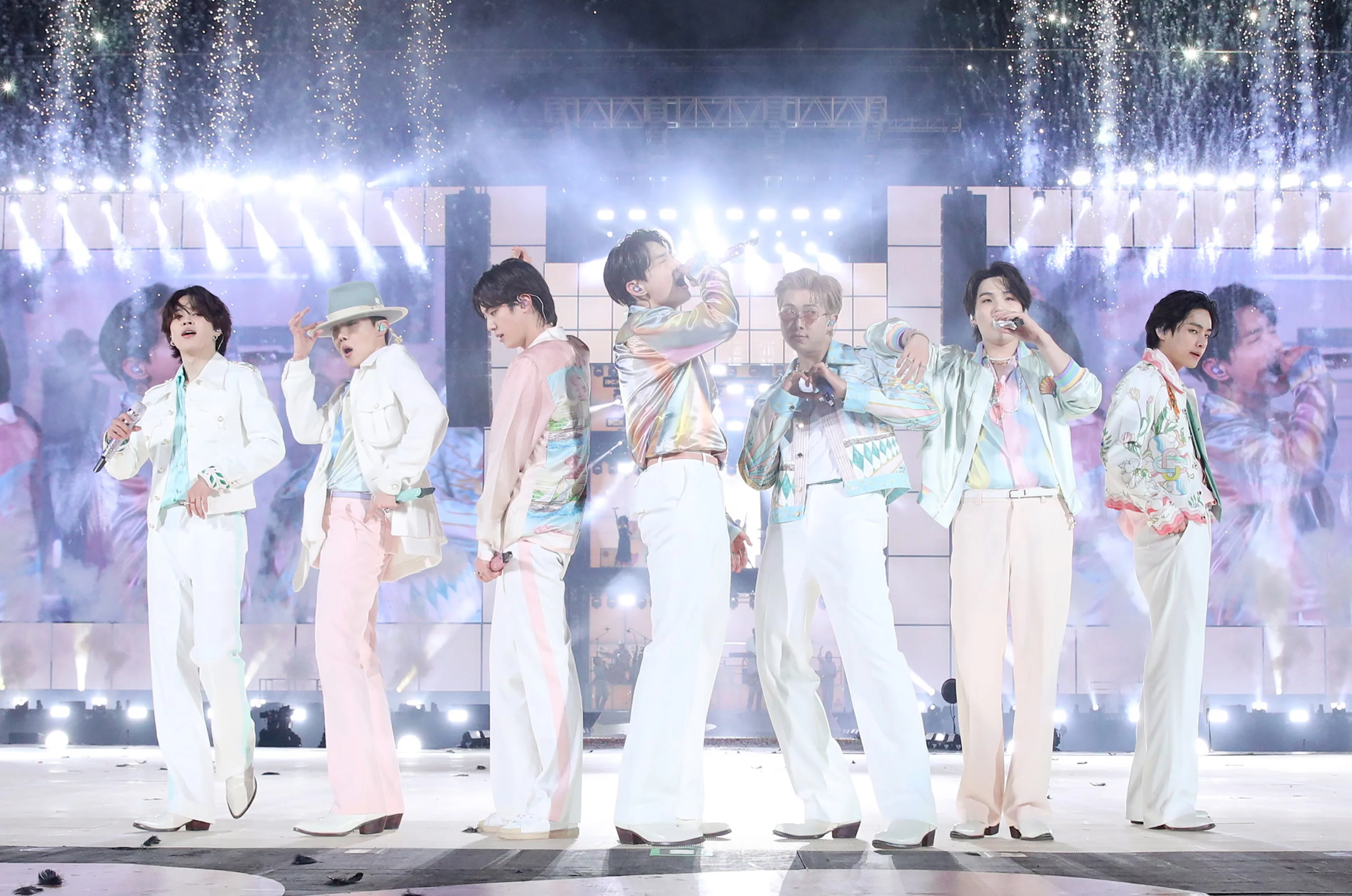 K-pop group BTS perform at Jamsil Olympic Park in southern Seoul, in March 2022. They later went on to fulfil their mandatory military service. Photograph: Yonhap Handout/EPA