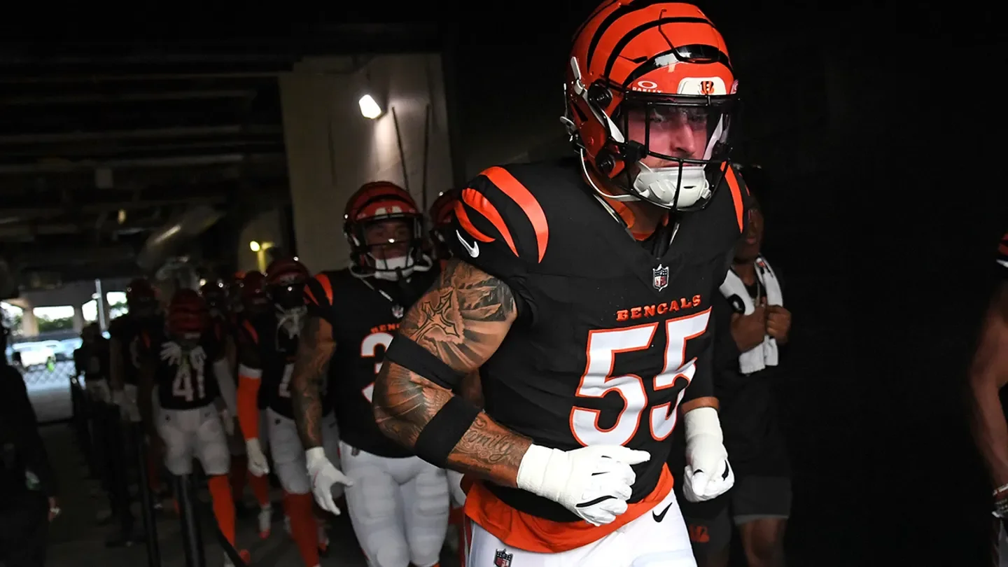Cincinnati Bengals linebacker Logan Wilson (55) in the tunnel against the Philadelphia Eagles at Lincoln Financial Field on Aug. 7, 2025. (Eric Hartline/Imagn Images)