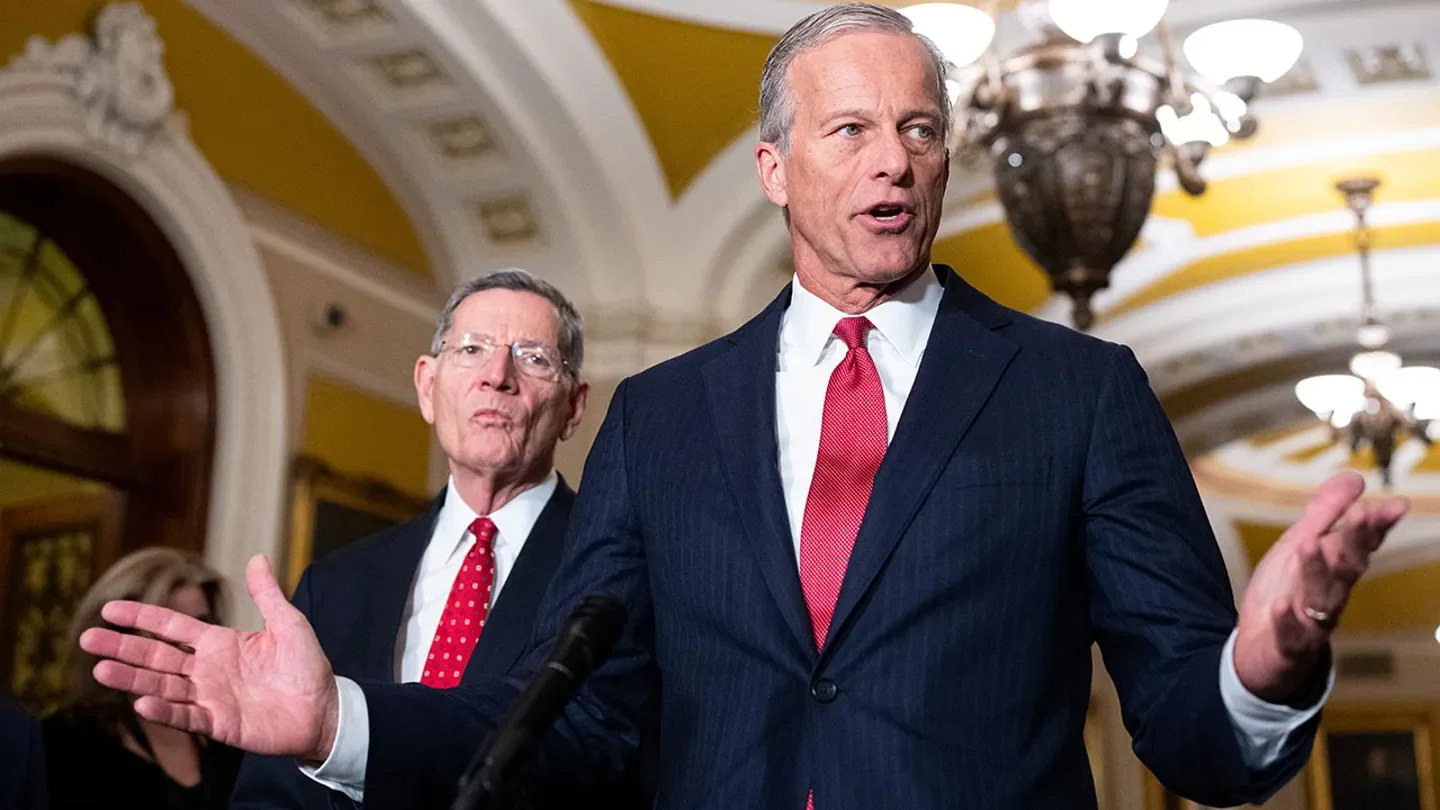 Senate Majority Leader John Thune, R-S.D., speaks during the Senate Republicans' news conference in the Ohio Clock Corridor in the U.S. Capitol Feb. 10, 2026.  (Bill Clark/CQ-Roll Call, Inc via Getty Images)