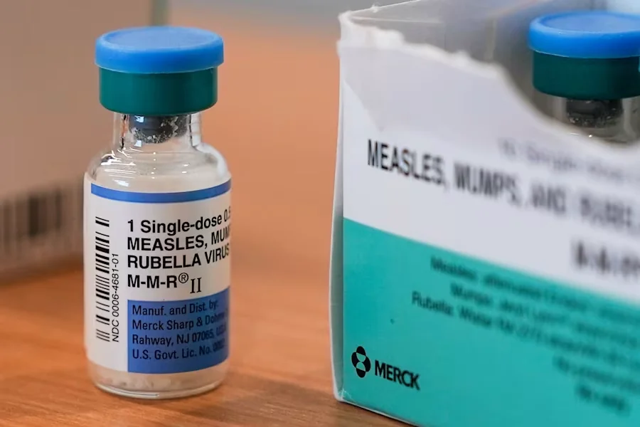 FILE - A vial of the measles, mumps and rubella vaccine is on display at the Lubbock Health Department, Feb. 26, 2025, in Lubbock, Texas. (AP Photo/Mary Conlon, File) (Mary Conlon, Copyright 2025 The Associated Press. All rights reserved)