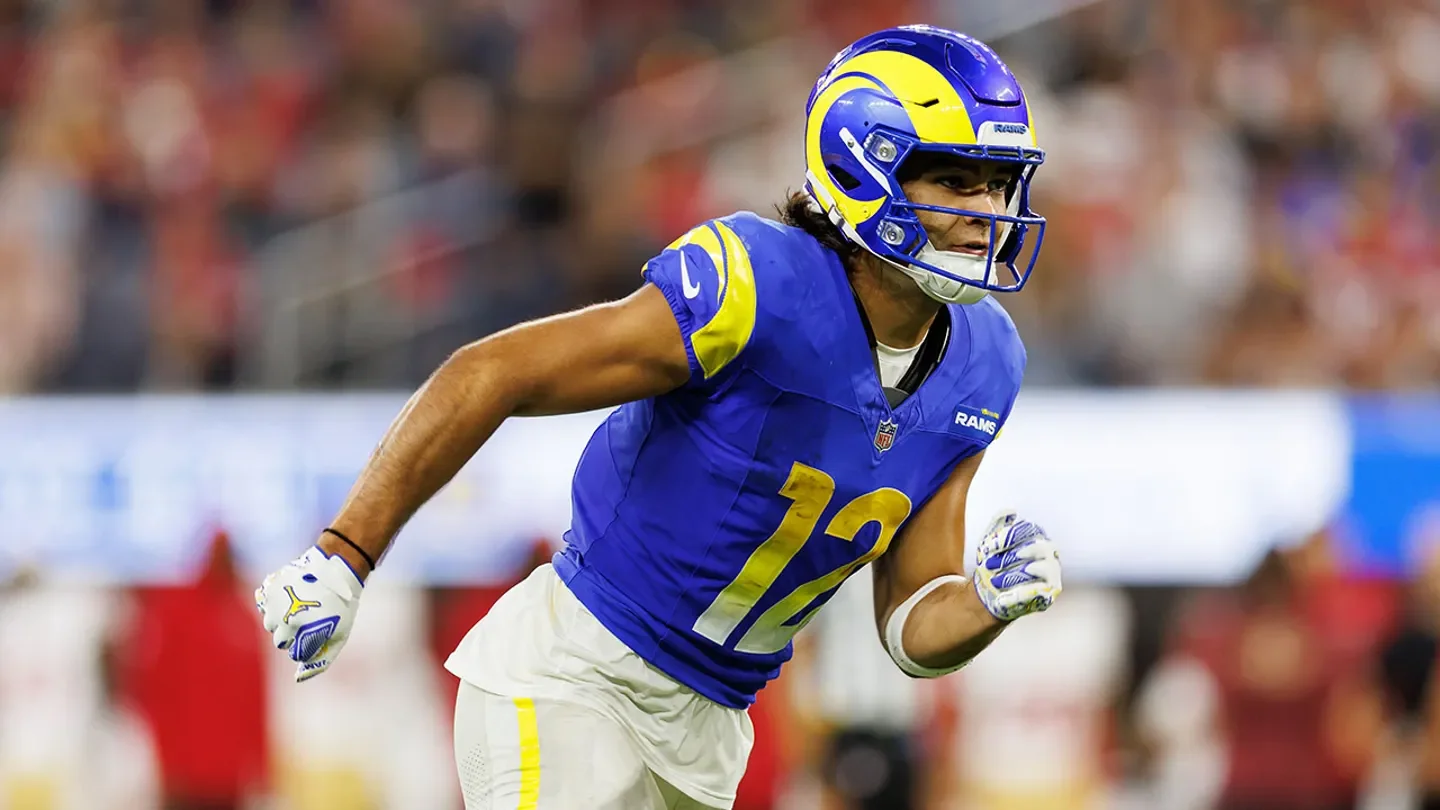 Puka Nacua of the Los Angeles Rams runs downfield during the second half against the San Francisco 49ers at SoFi Stadium Oct. 2, 2025, in Inglewood, Calif. (Brooke Sutton/Getty Images)