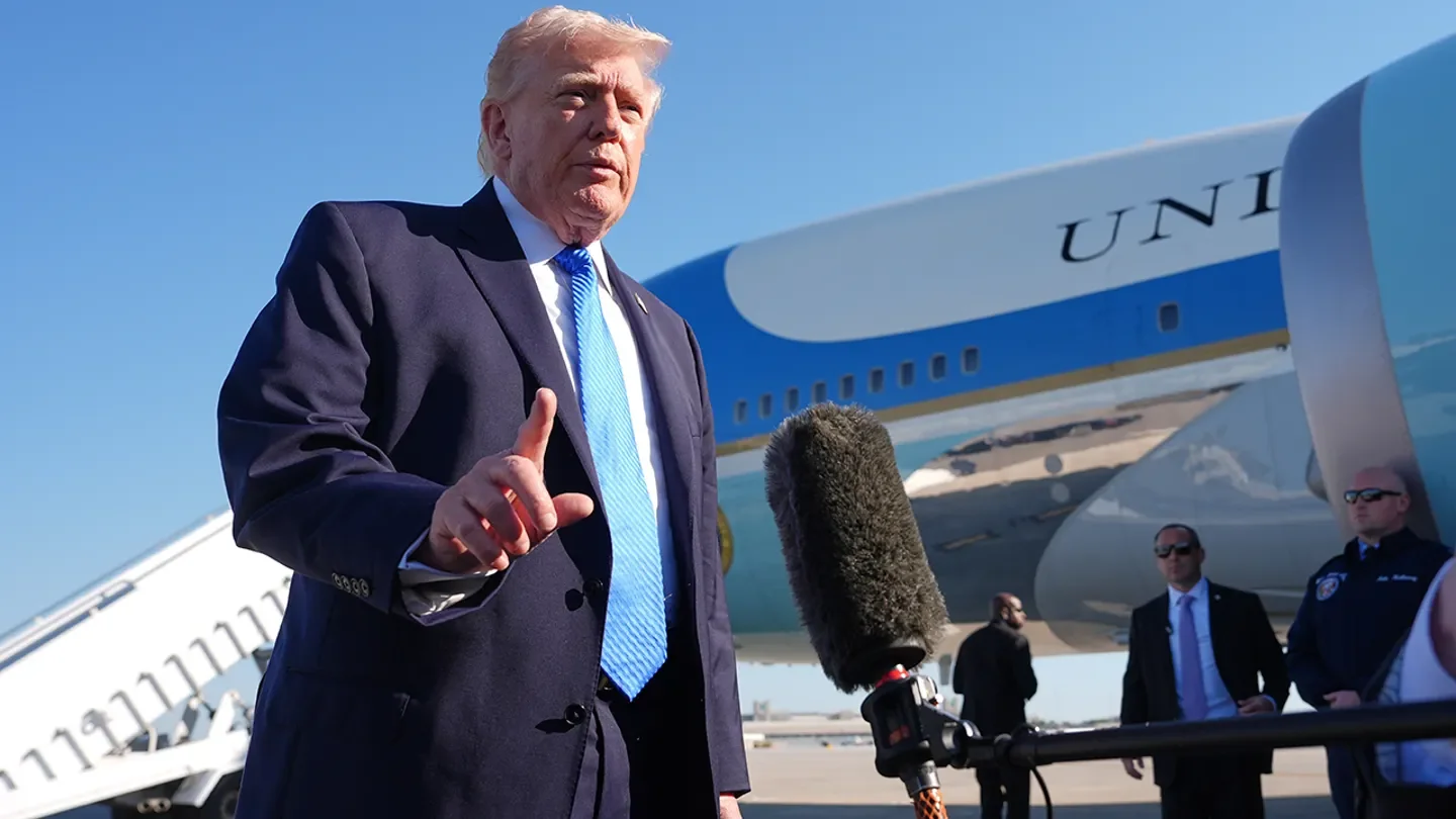 President Donald Trump speaks with the media before boarding Air Force One Monday, March 23, 2026, at Palm Beach International Airport in West Palm Beach, Fla. (Mark Schiefelbein/AP Photo)