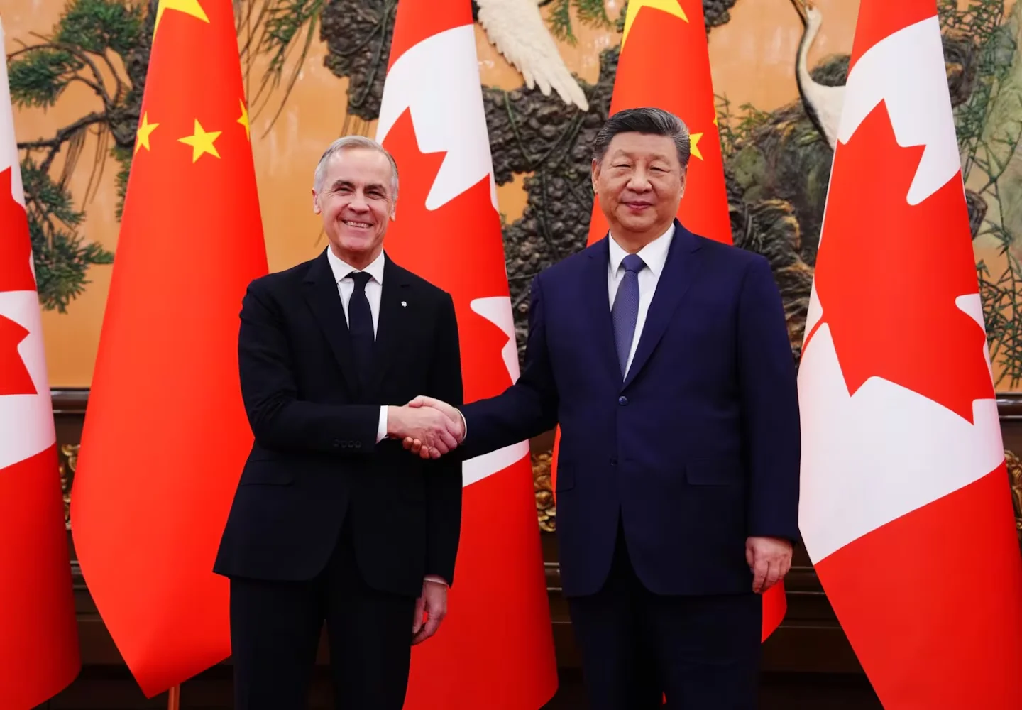 Prime Minister Mark Carney meets with President of China Xi Jinping at the Great Hall of the People in Beijing, China on Friday, Jan. 16, 2026. THE CANADIAN PRESS/Sean Kilpatrick