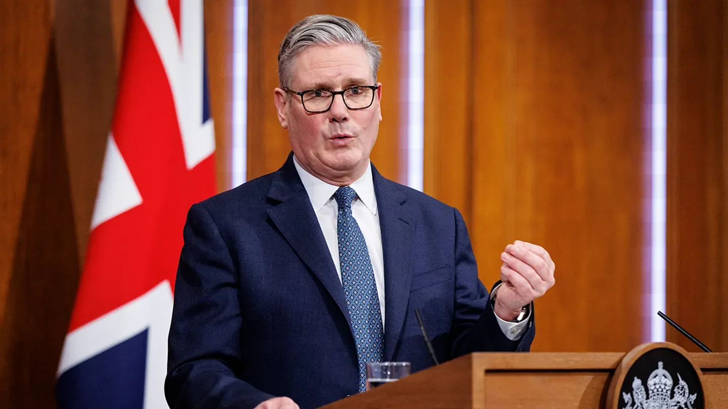 U.K. Prime Minister Keir Starmer during a news conference providing an update on the situation in the Middle East, at Downing Street in London, on Thursday, March 5, 2026. (Tolga Akmen/EPA/Bloomberg via Getty Images)
