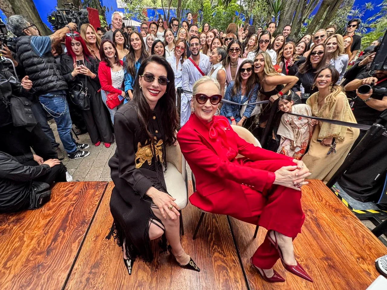 Anne Hathaway and Meryl Streep pose at a conference for the movie 'The Devil Wears Prada 2' at Casa Azul on March 30, 2026 in Mexico City Credit: Getty Images
