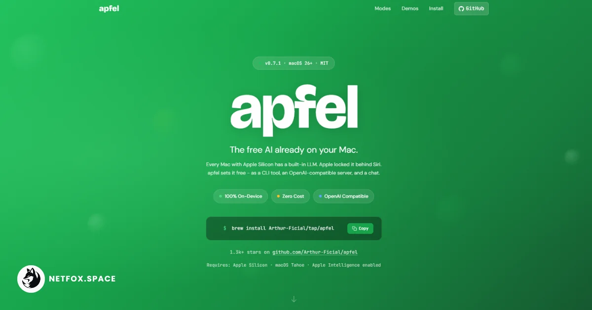 Apfel v0.7.2 wraps Apple’s FoundationModels framework in a Swift-based CLI and OpenAI-compatible server for private, 100% on-device AI inference on macOS.