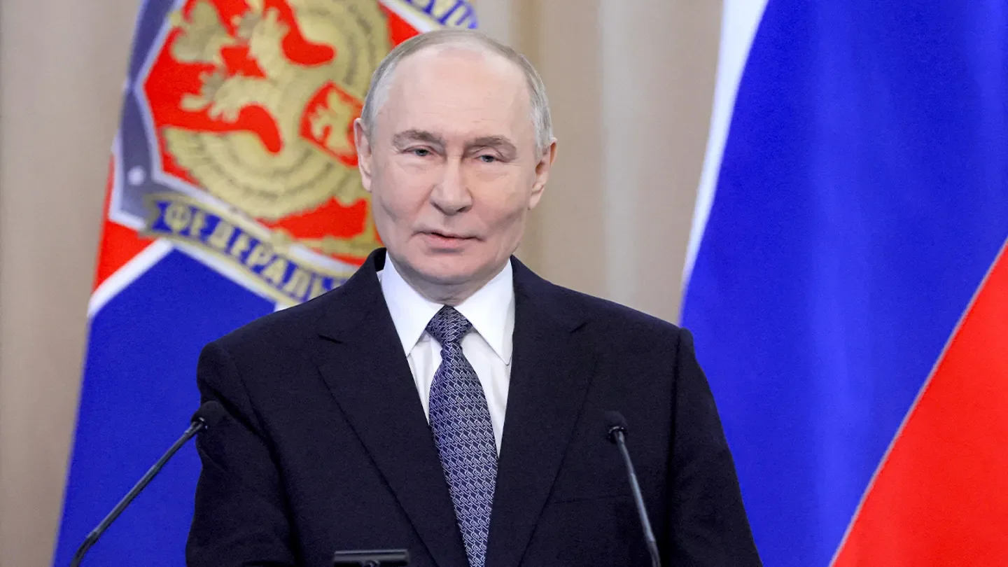 Russian President Vladimir Putin delivers a speech during a meeting of the Federal Security Service board in Moscow, Russia, on Feb. 24, 2026. (Mikhail Metzel/Sputnik/Pool/Reuters)