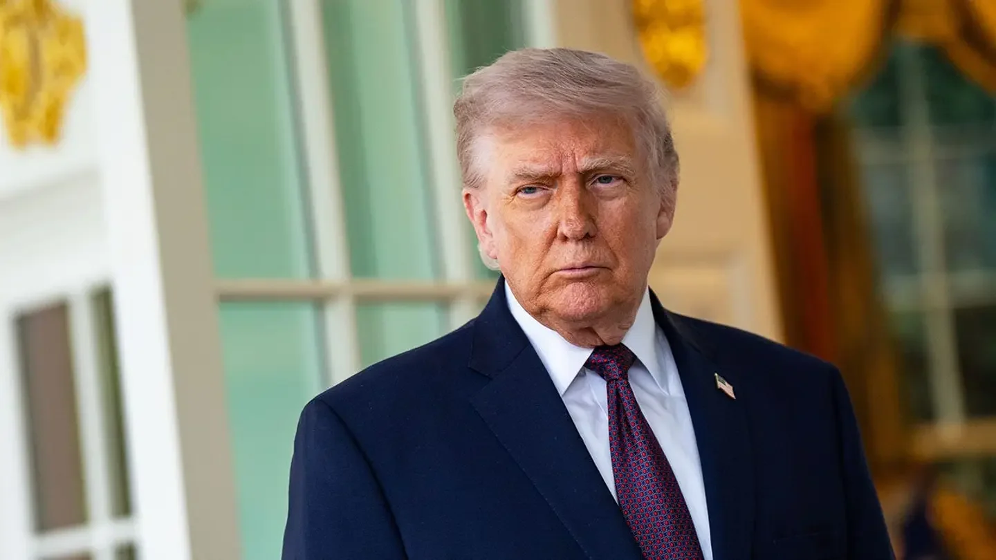 President Donald Trump speaks to members of the media outside the Oval Office of the White House in Washington, D.C., on Monday, April 13, 2026. (Salwan Georges/Bloomberg)