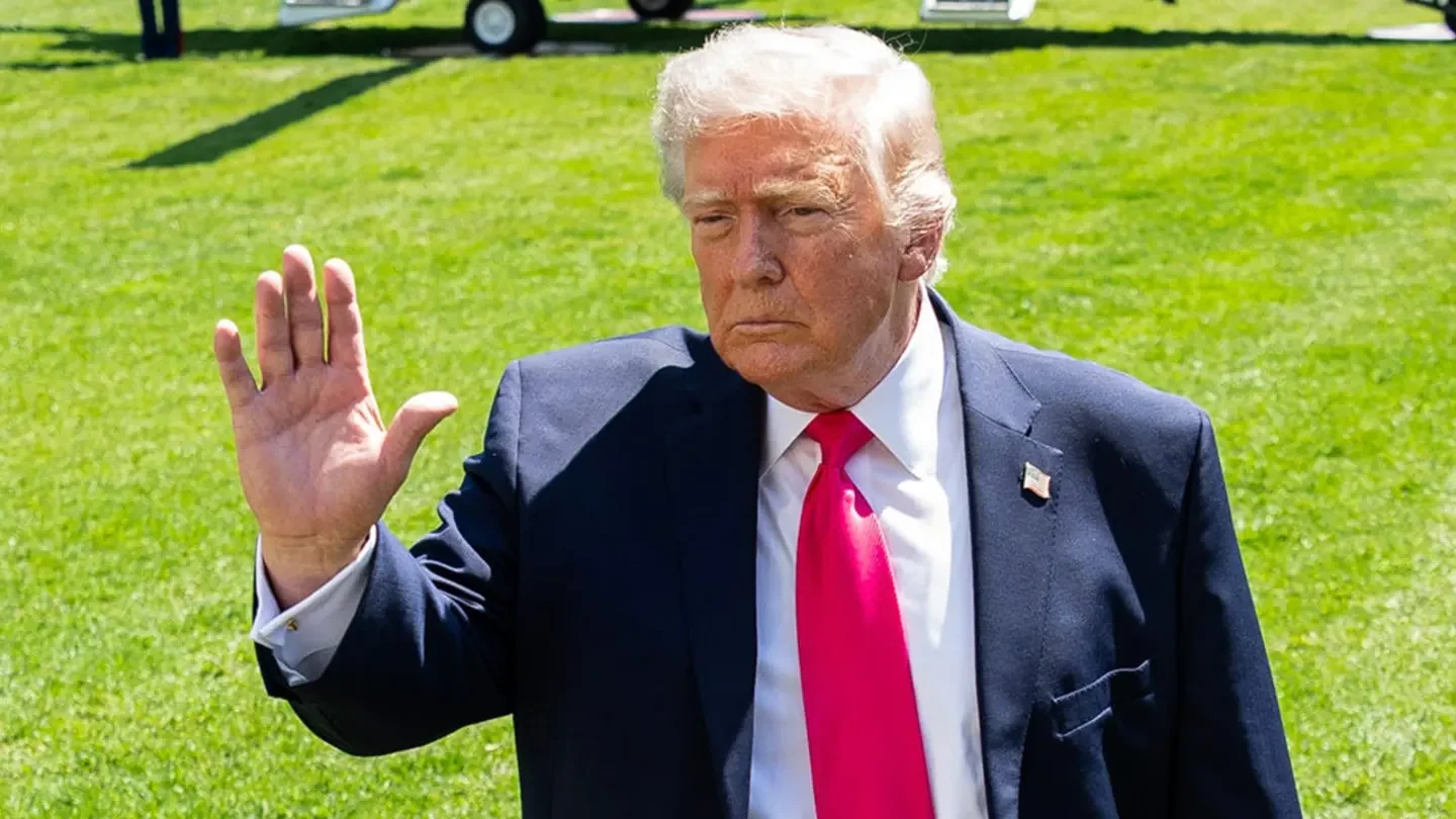 President Donald Trump on the South Lawn of the White House before boarding Marine One in Washington, D.C., on Thursday, April 16, 2026. (Graeme Sloan/Sipa/Bloomberg via Getty Images)