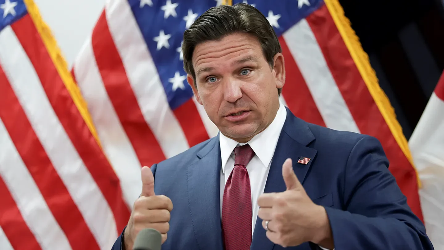 Florida Gov. Ron DeSantis speaks during a news conference April 10, 2025, in Miami. (Joe Raedle/Getty Images)