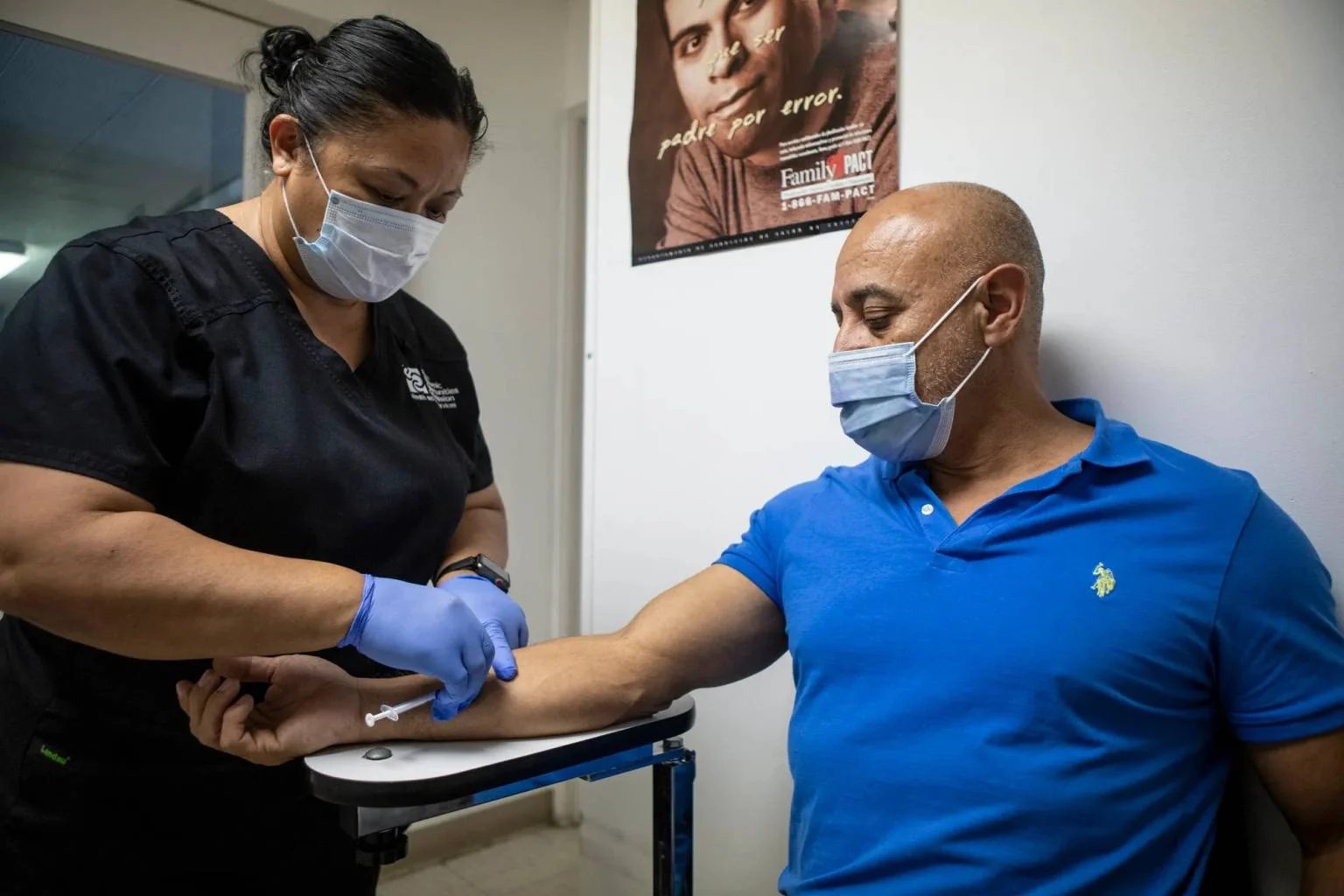 Fresno resident Gonzalo Garcia receives the mpox vaccine on Aug. 24, 2022. (Larry Valenzuela/CalMatters/CatchLight Local)
