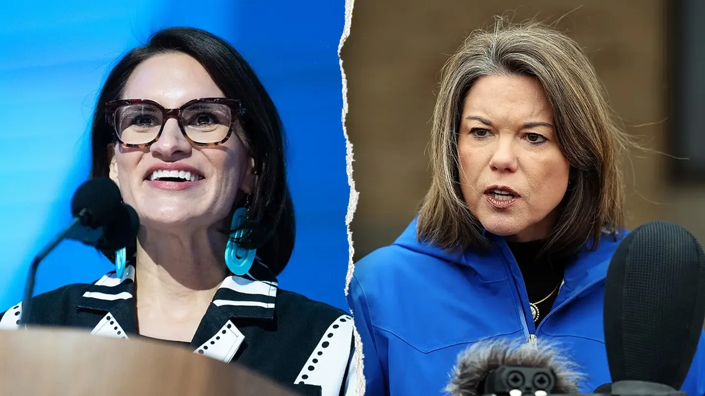 Minnesota Lt. Gov. Peggy Flannagan, left, candidate for U.S. Senate, and her Democratic primary challenger Rep. Angie Craig, D-Minn. Tafoya says the two are trying to "out-left" each other. (Tom Williams/CQ-Roll Call, Inc via Getty Images; David Berding/Getty Images)