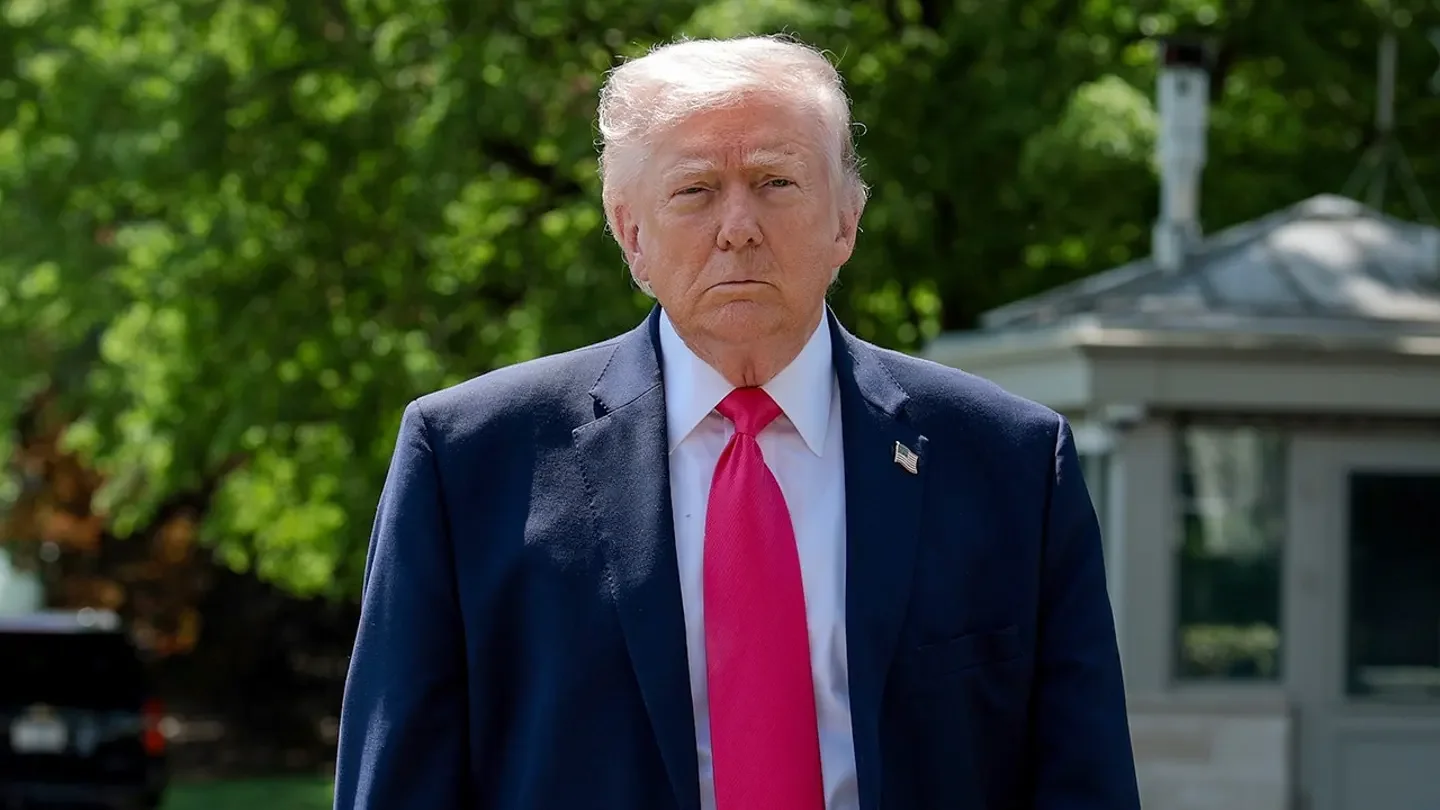 President Donald Trump walks over to speak to the media before boarding Marine One on the South Lawn of the White House on April 16, 2026, in Washington, D.C. (Anna Moneymaker/Getty Images)