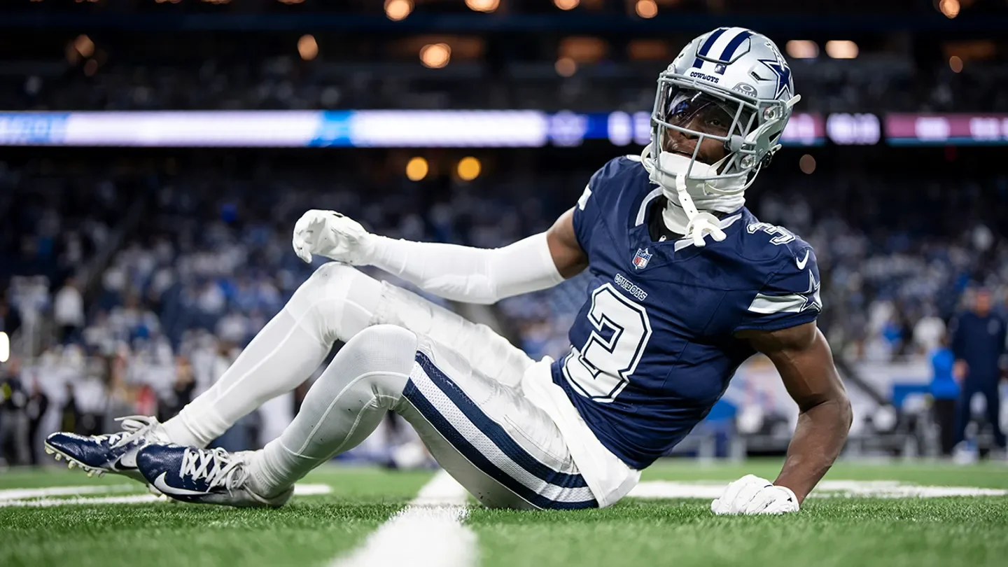 George Pickens of the Dallas Cowboys stretches before an NFL game against the Detroit Lions at Ford Field in Detroit, Mich., on Dec. 4, 2025. (Michael Owens/Getty Images)