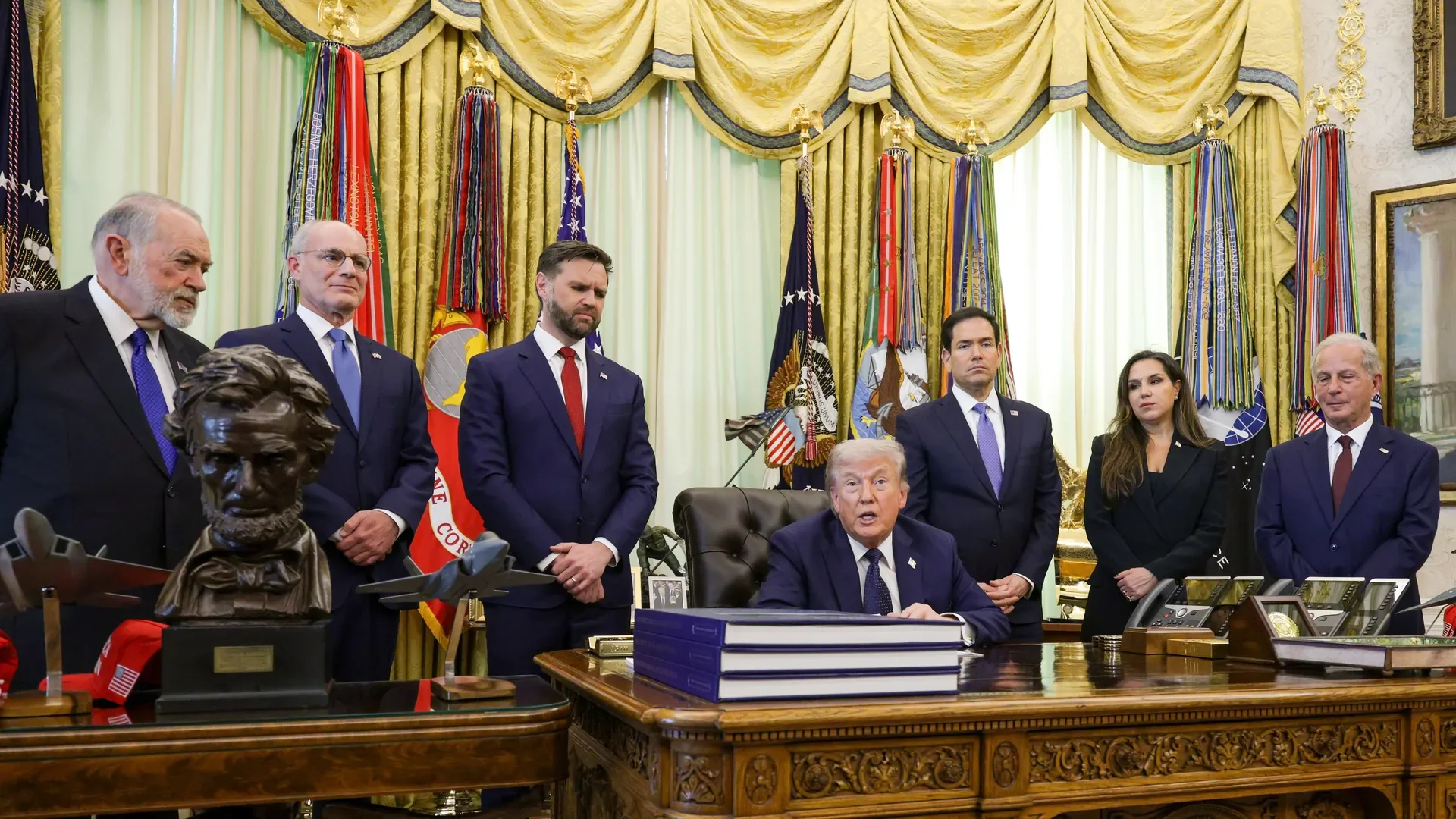 President Trump meets with U.S., Israeli and Lebanese officials in the Oval Office on April 23. Photo: Alex Wong/Getty Images
