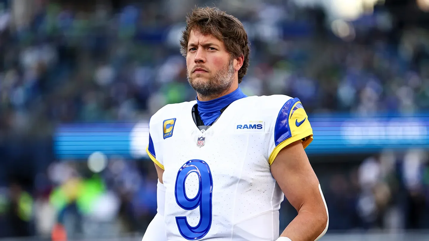 Matthew Stafford of the Los Angeles Rams stands on the field before the NFC Championship game against the Seattle Seahawks at Lumen Field in Seattle, Wash., on Jan. 25, 2026. (Kevin Sabitus/Getty Images)