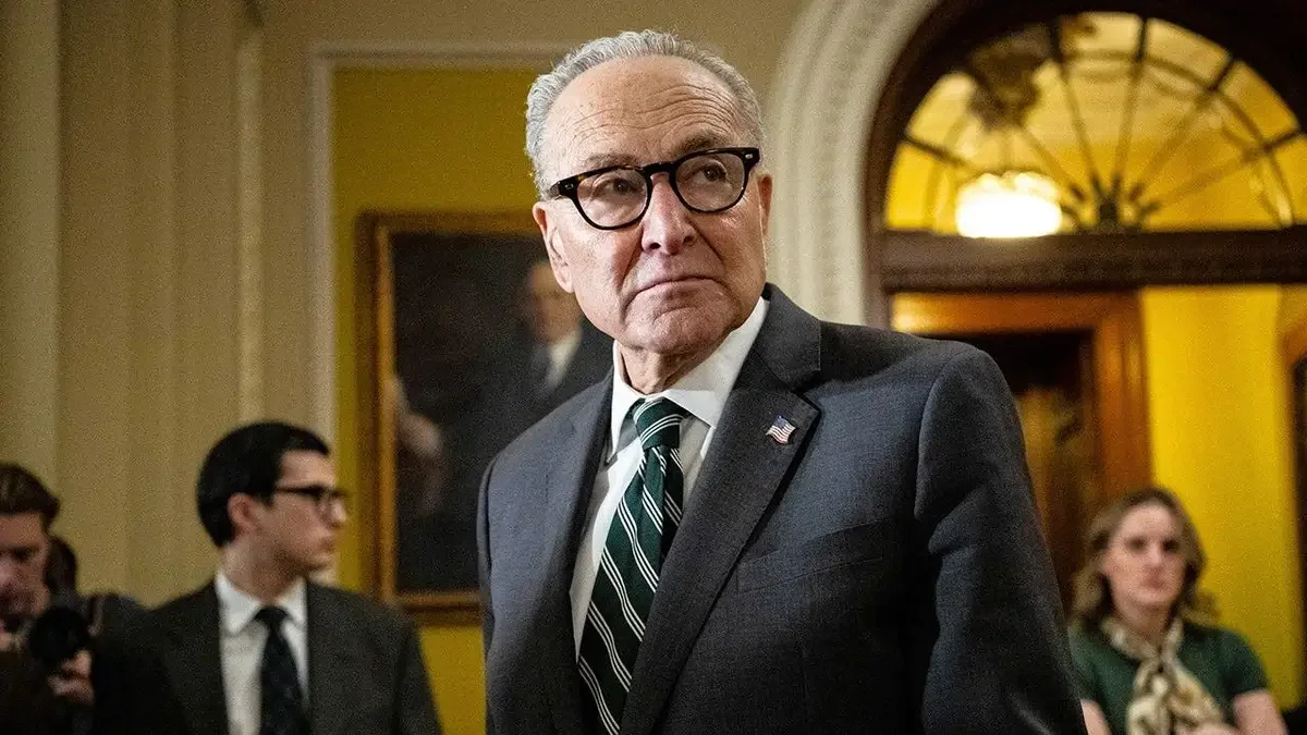 Senate Minority Leader Chuck Schumer, a Democrat from New York, is seen during a news conference following the weekly Senate Democrat policy luncheon at the U.S. Capitol in Washington, D.C., on March 17, 2026. (Graeme Sloan/Bloomberg via Getty Images)