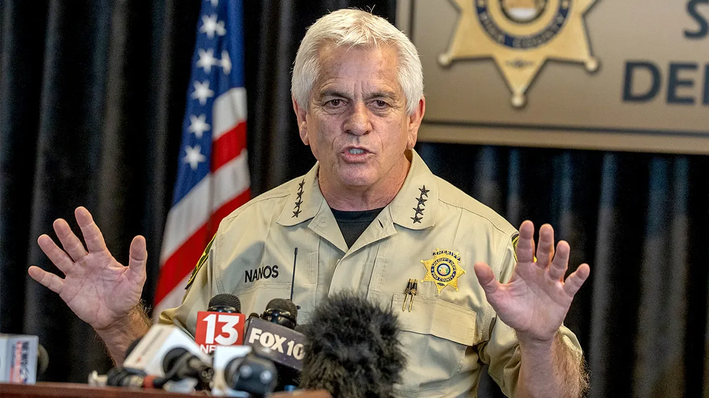 Pima County Sheriff Chris Nanos speaks to the media in Catalina, Arizona, on Feb. 3, while answering questions about the search for Nancy Guthrie. ( Jan Sonnenmair/Getty Images)