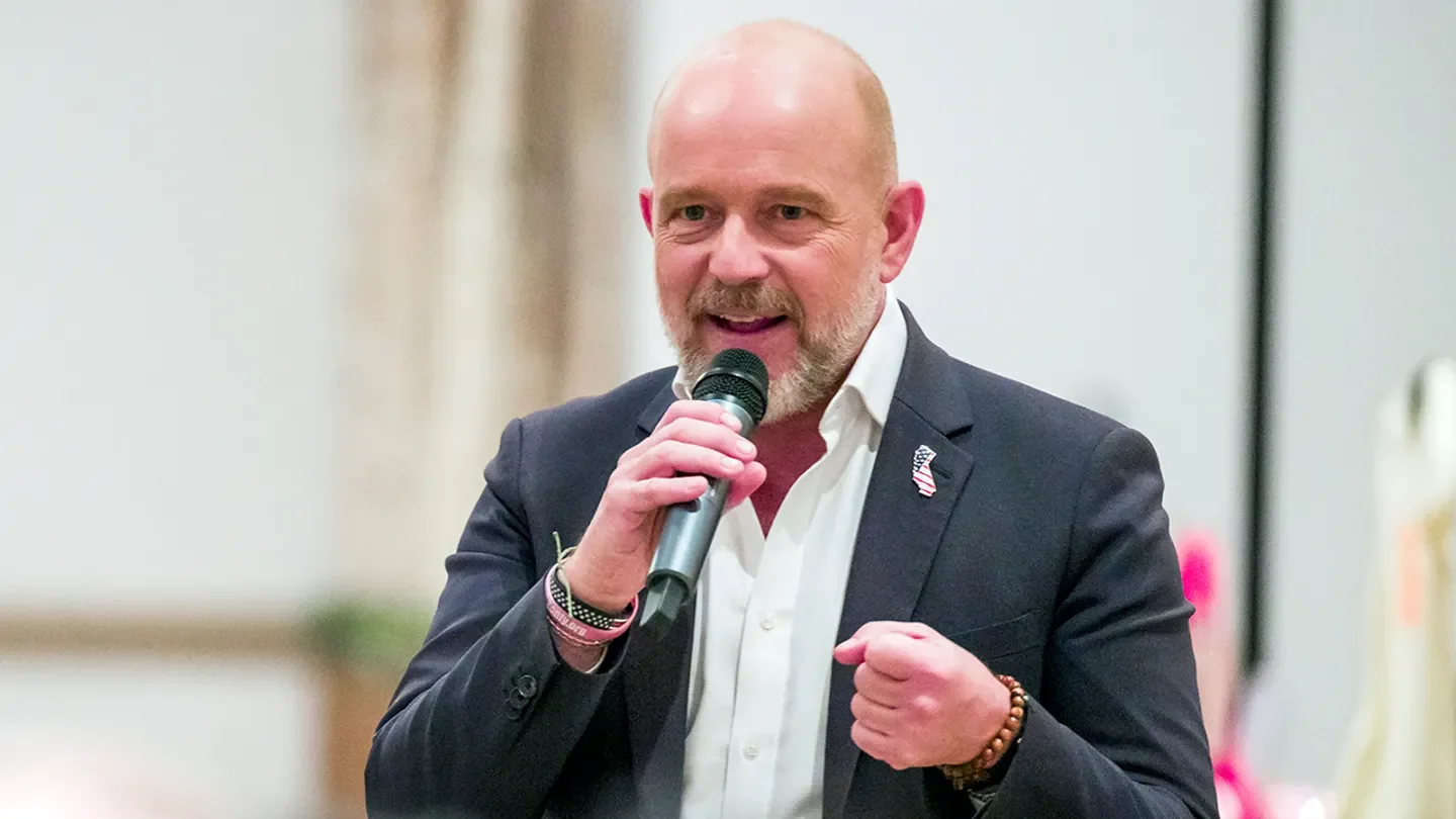Steve Hilton, California gubernatorial candidate, speaks during an affordability town hall at Hotel Zessa in Santa Ana on Wednesday, March 18, 2026. (Leonard Ortiz/MediaNews Group/Orange County Register via Getty Images)