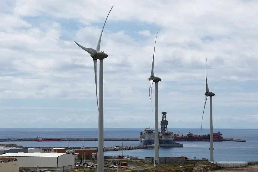 Ships at dock at Granadilla port, where the MV Hondius, carrying nearly 150 people, is expected to arrive within three days, Spain's Health Minister Monica Garcia said. Borja Suarez/Reuters
