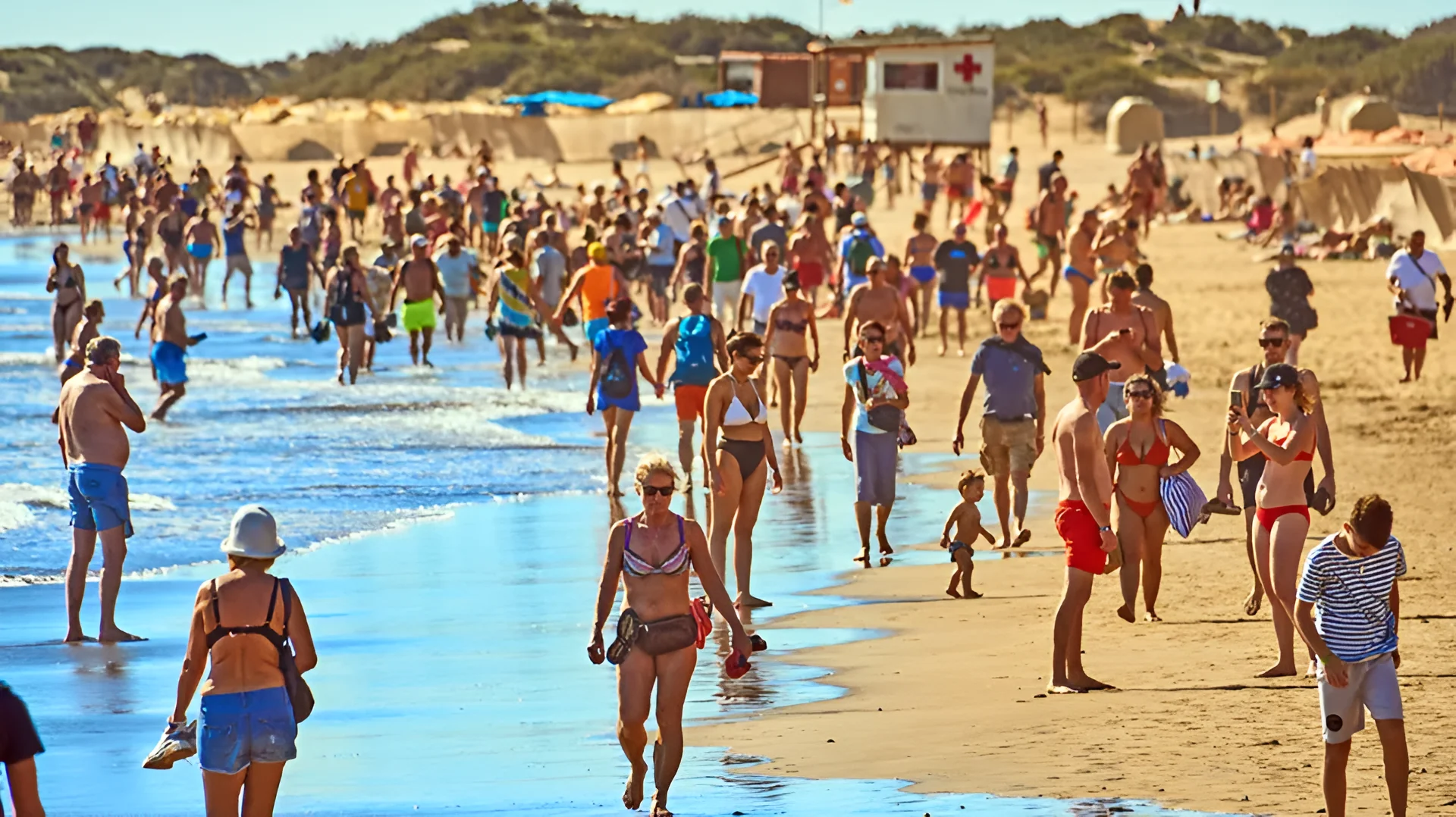 Crowds of holidaymakers on a resort beach in the Canary Islands - Thomas Demarczyk/Getty Images